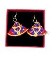 Boucles d'oreilles sur le thème de la tauromachie, en forme de cape de parade rouge et bleue