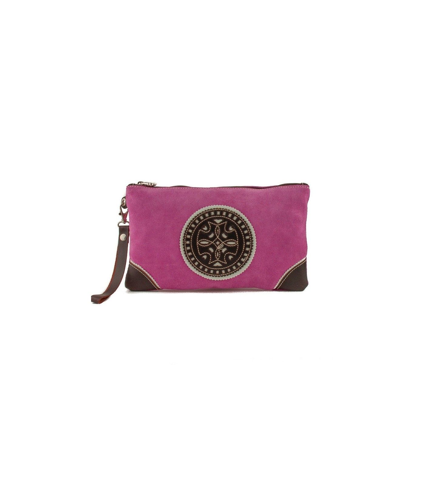 Bolso de mano de ante con adorno pikao en piel