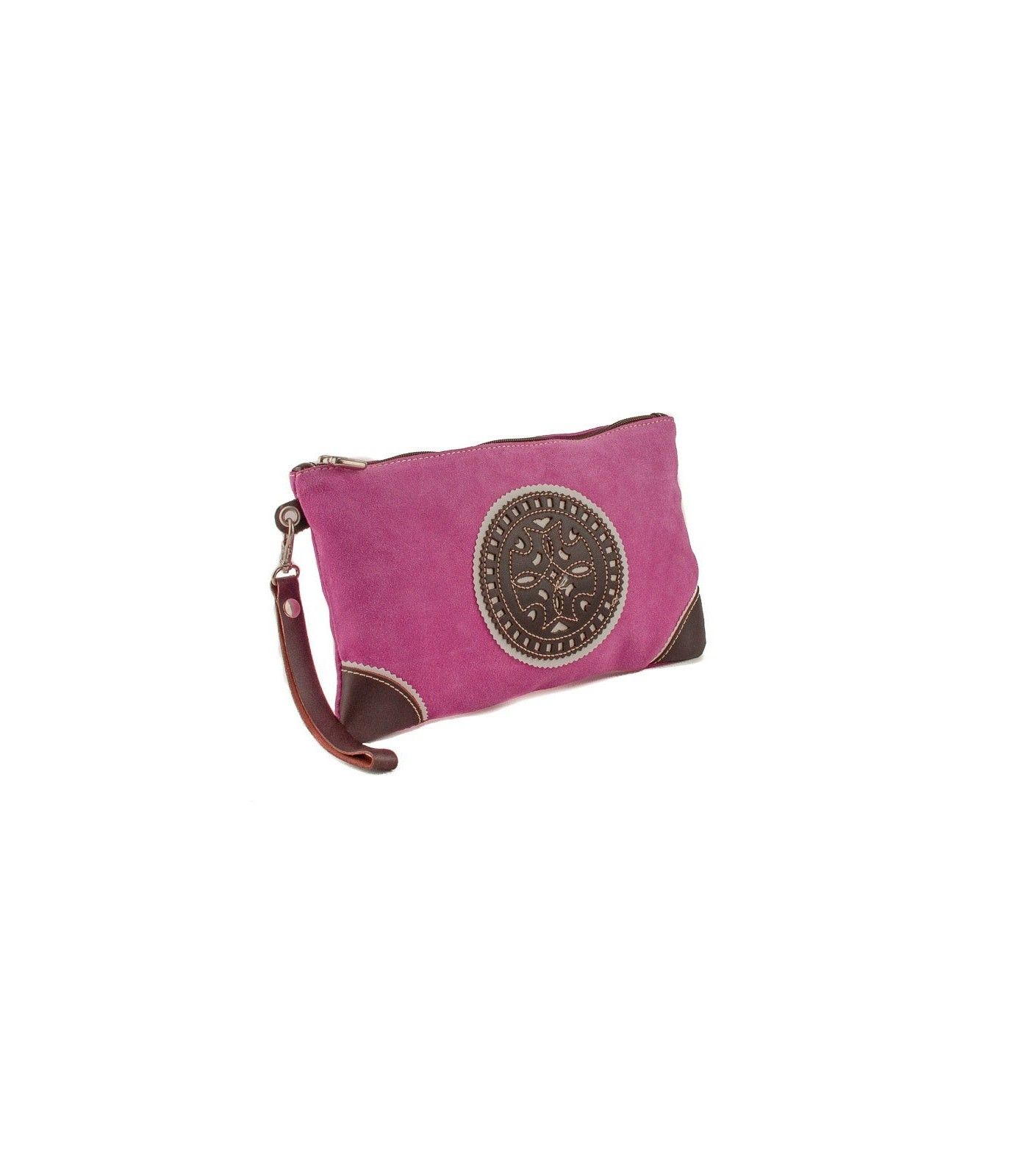 Bolso de mano de ante con adorno pikao en piel