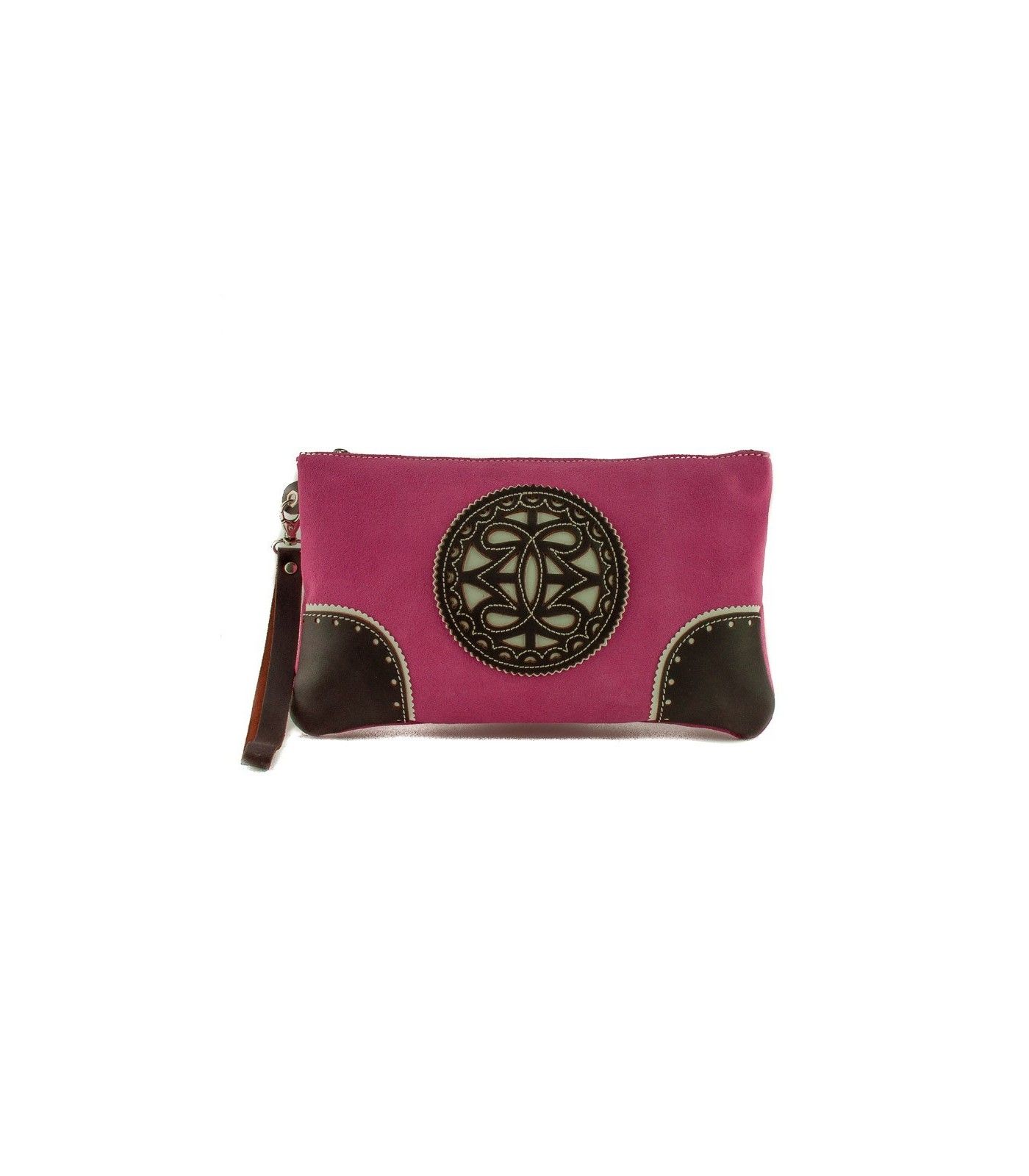 Bolso de mano de ante con adorno pikao en piel