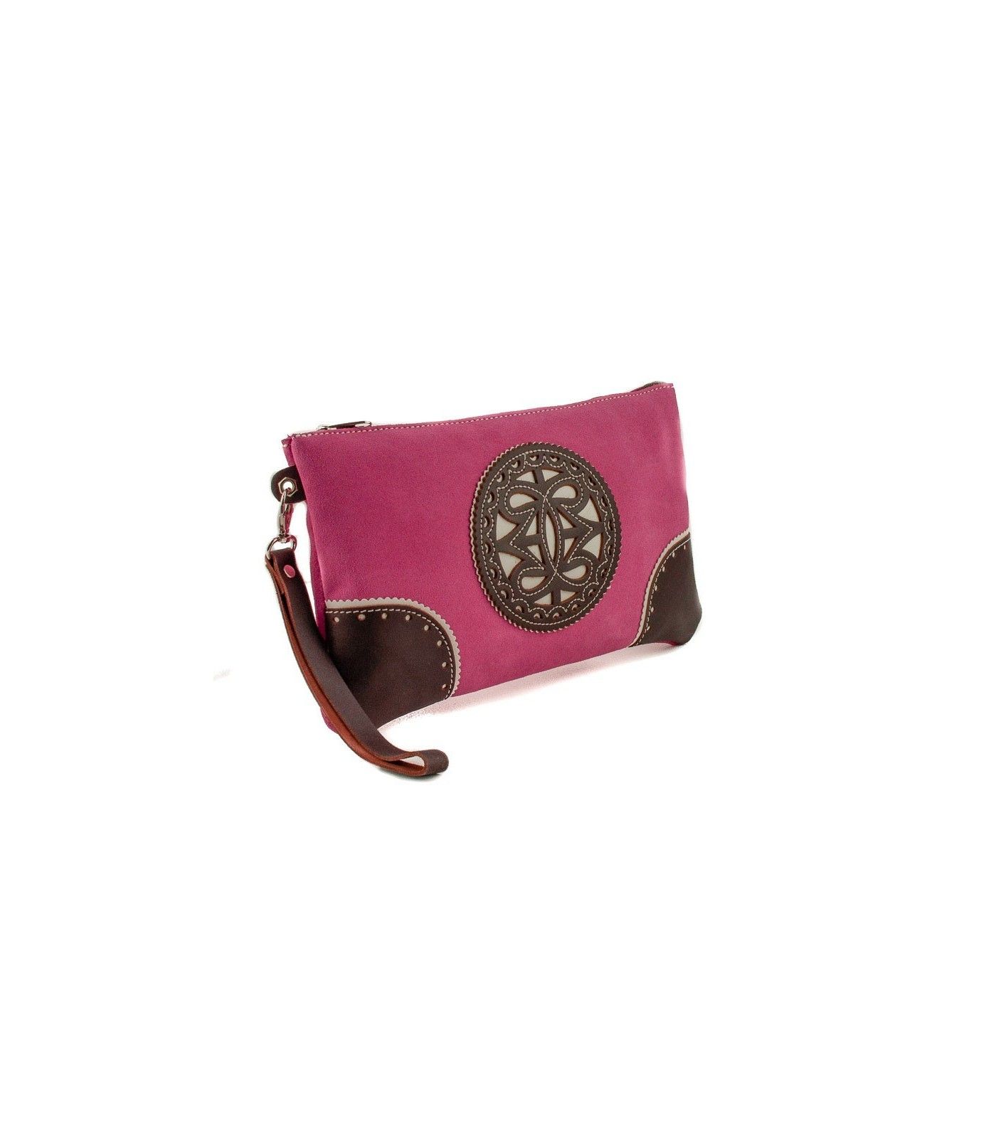 Bolso de mano de ante con adorno pikao en piel