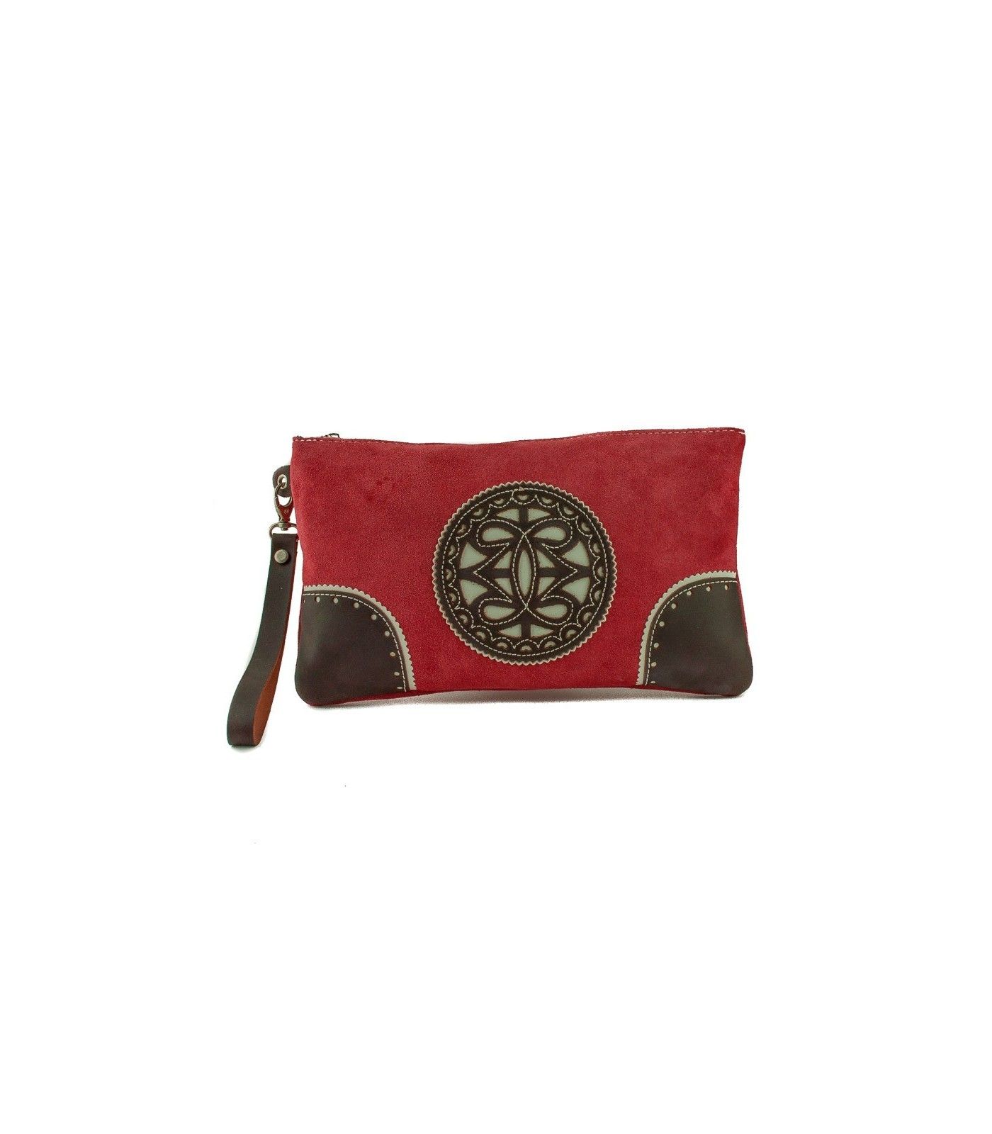 Bolso de mano de ante con adorno pikao en piel