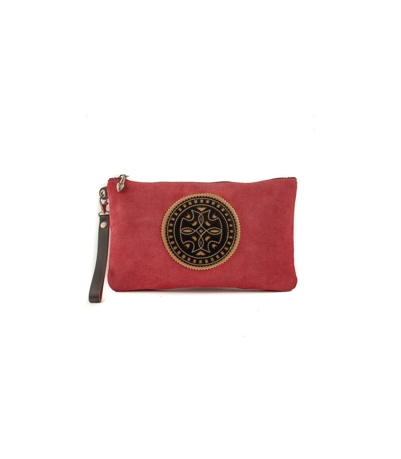 Bolso de mano de ante con adorno pikao en piel