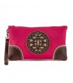 Fabric handbag with leather embellishments.