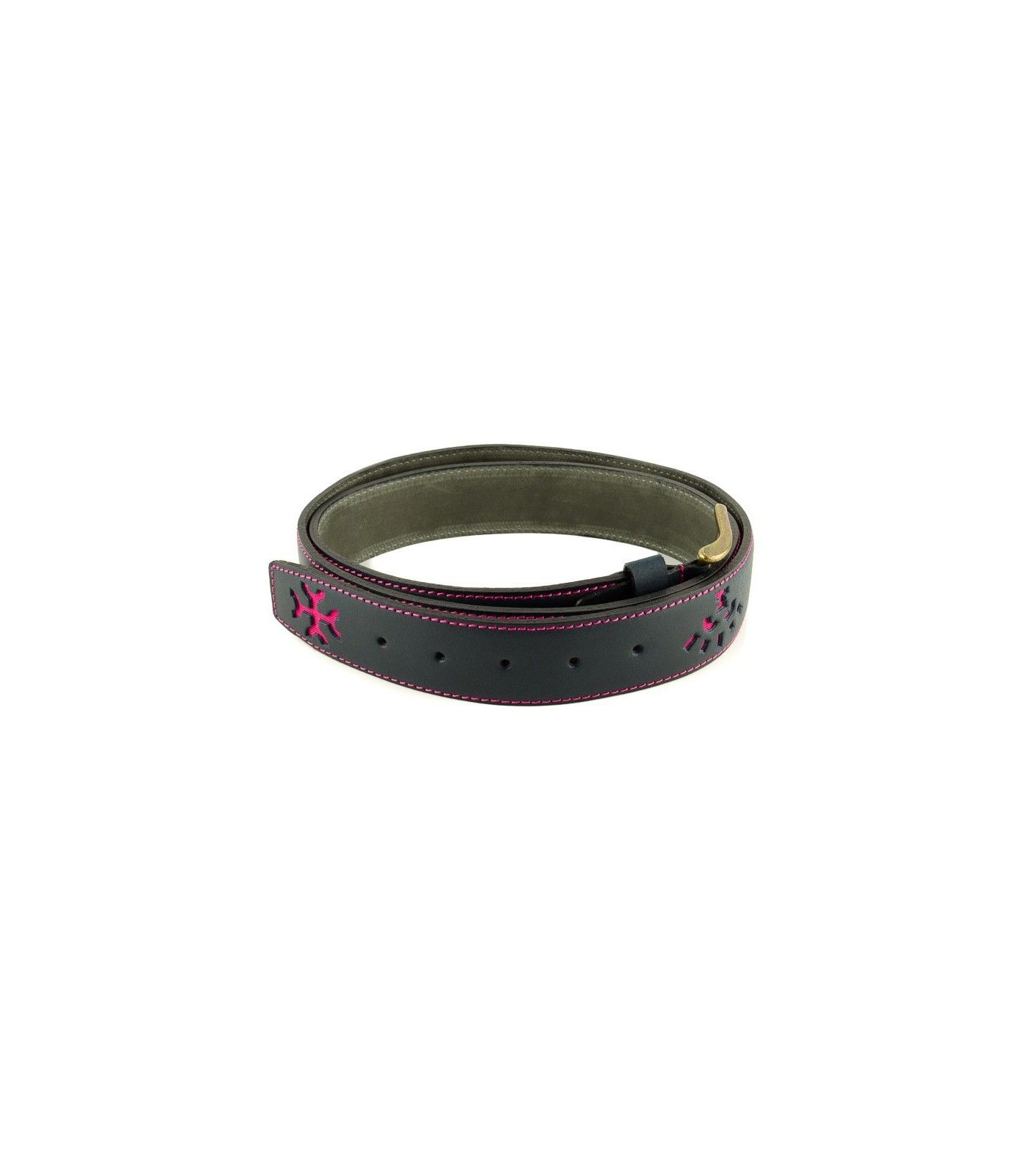 Cinturón taurino de piel y hierros de ganadería en fucsia.