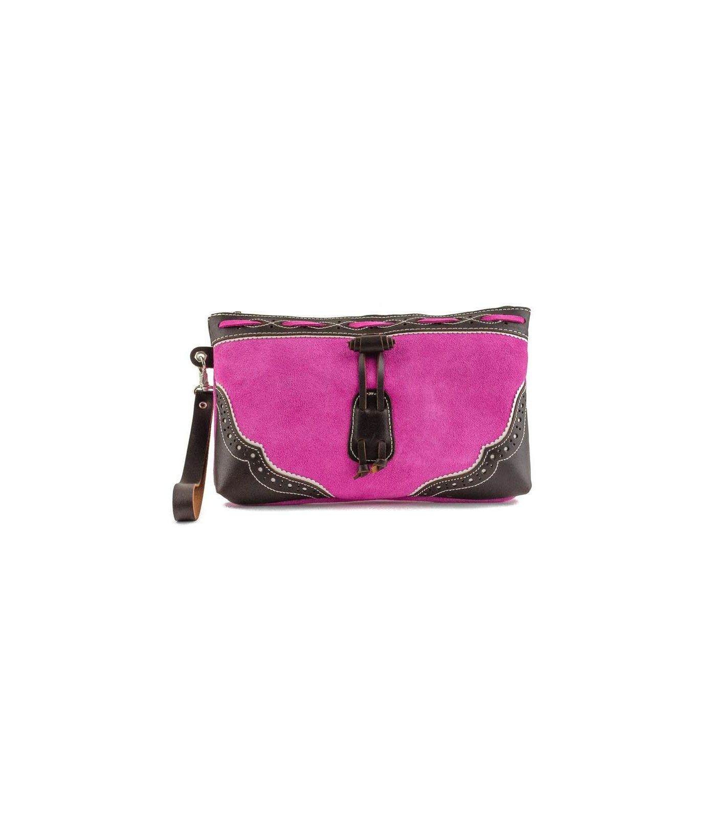 Bolso taurino de ante con ponpon y adornos en piel