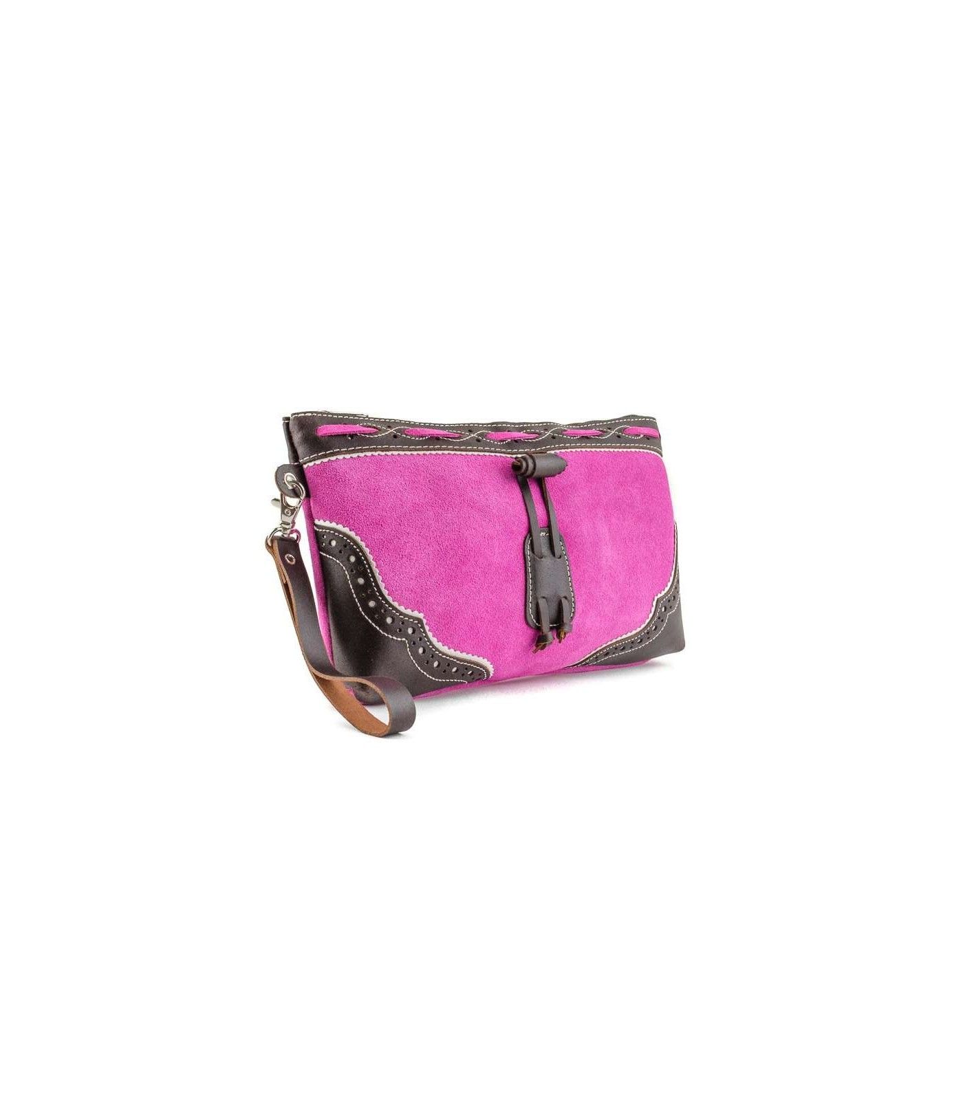 Bolso taurino de ante con ponpon y adornos en piel
