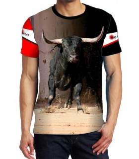 Camiseta deportiva Toro negro saliendo de toriles  - 1