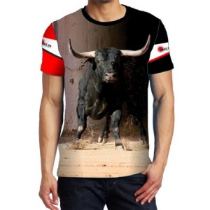 Camiseta deportiva Toro negro saliendo de toriles  - 1