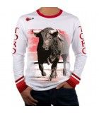 Long-sleeved bullfighter t-shirt with bull drawing in square  - 1