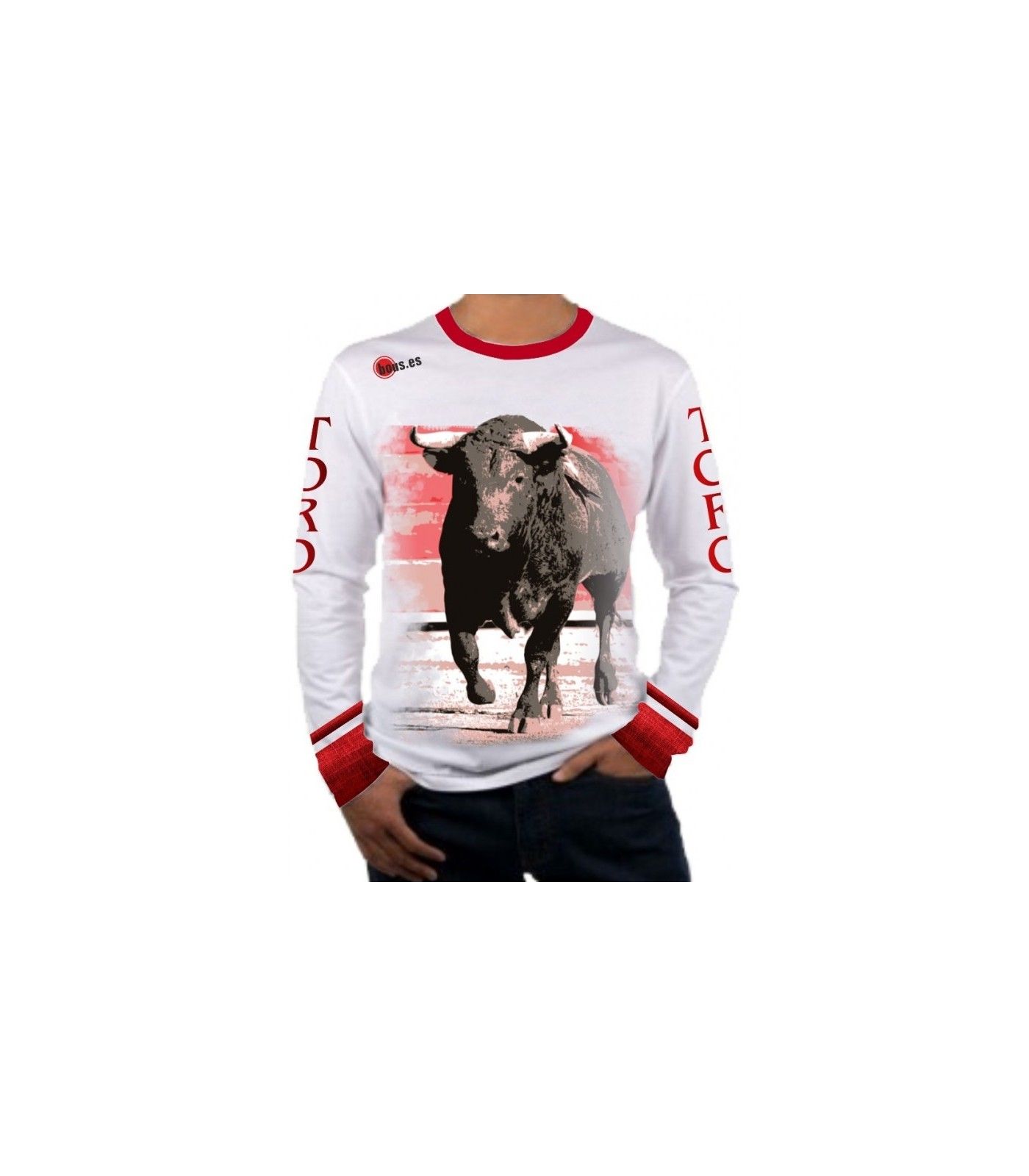 Long-sleeved bullfighter t-shirt with bull drawing in square  - 1
