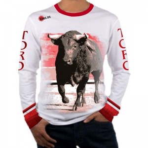 Camiseta taurina manga larga con dibujo de toro en plaza  - 1