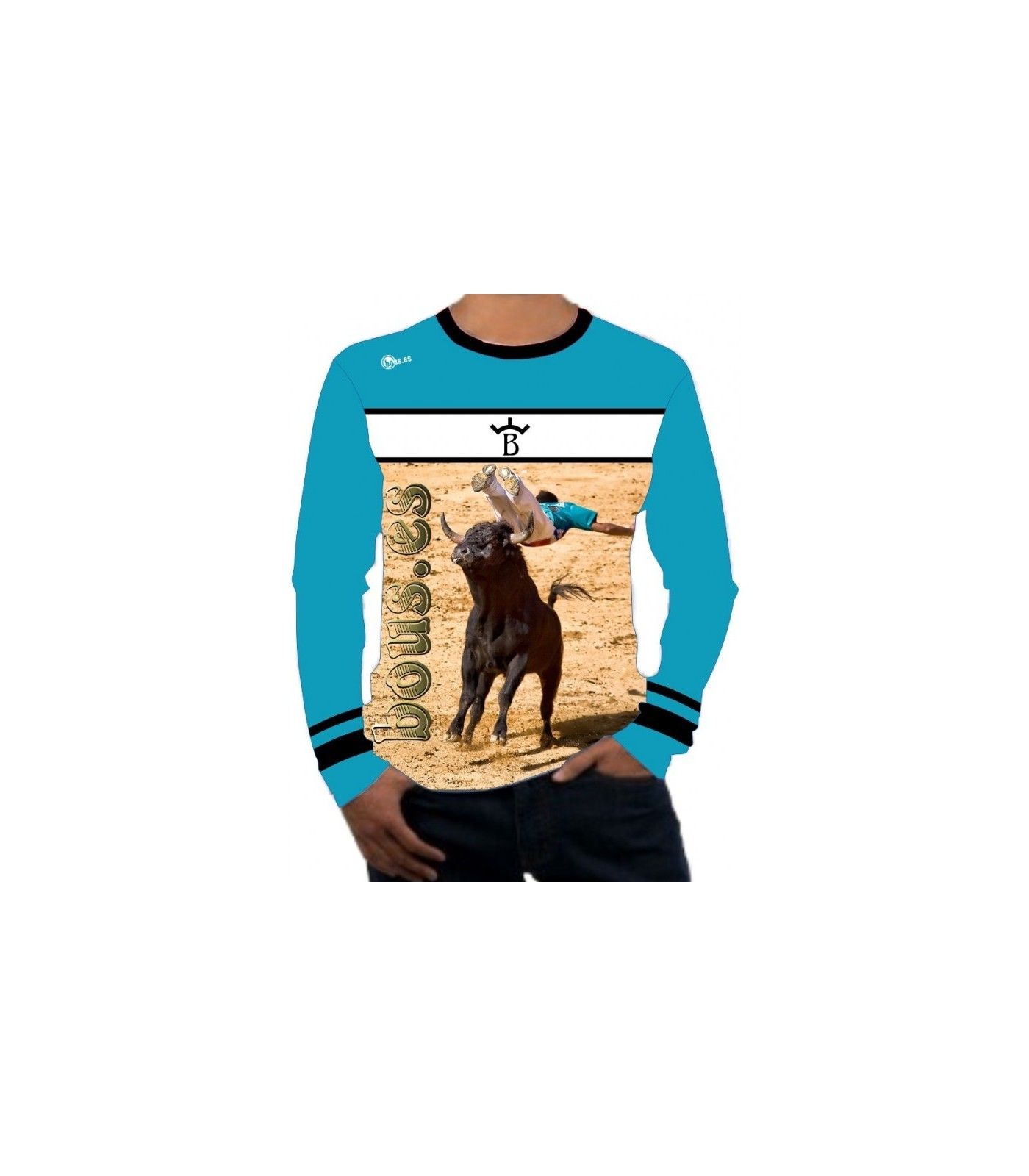 Camiseta taurina manga larga con recortador saltando toro  - 1