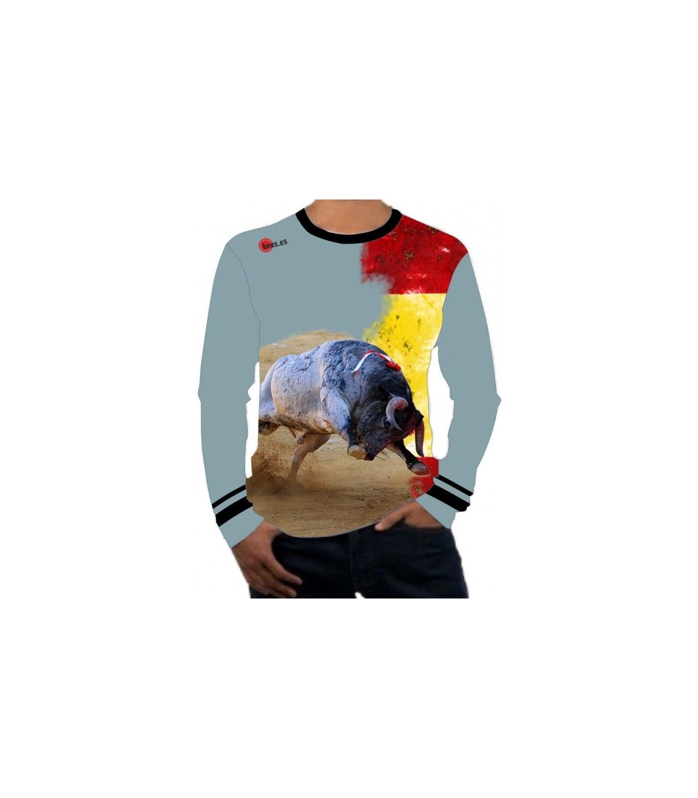 Long-sleeved bullfighter t-shirt with bull embisting the flag of Spain  - 1