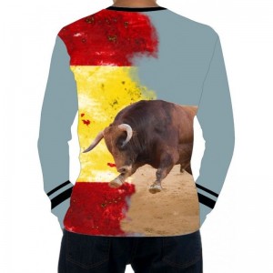 Chemise à manches longues en taurine avec taureau enfonçant le drapeau espagnol  - 2
