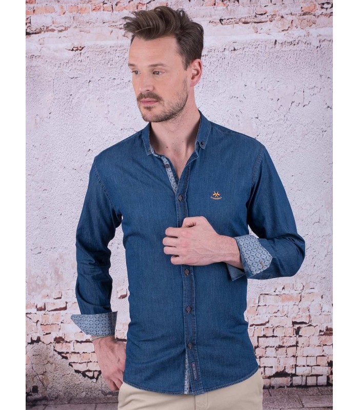 Ambientalista esquina vendaje Camisa de hombre azul marca La Española
