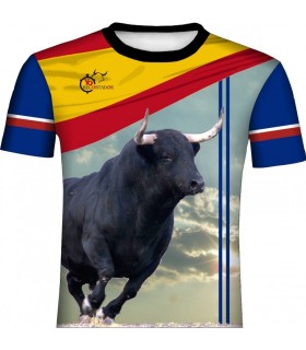 Bullfighting T-shirt with bull and cross flag 2  - 1