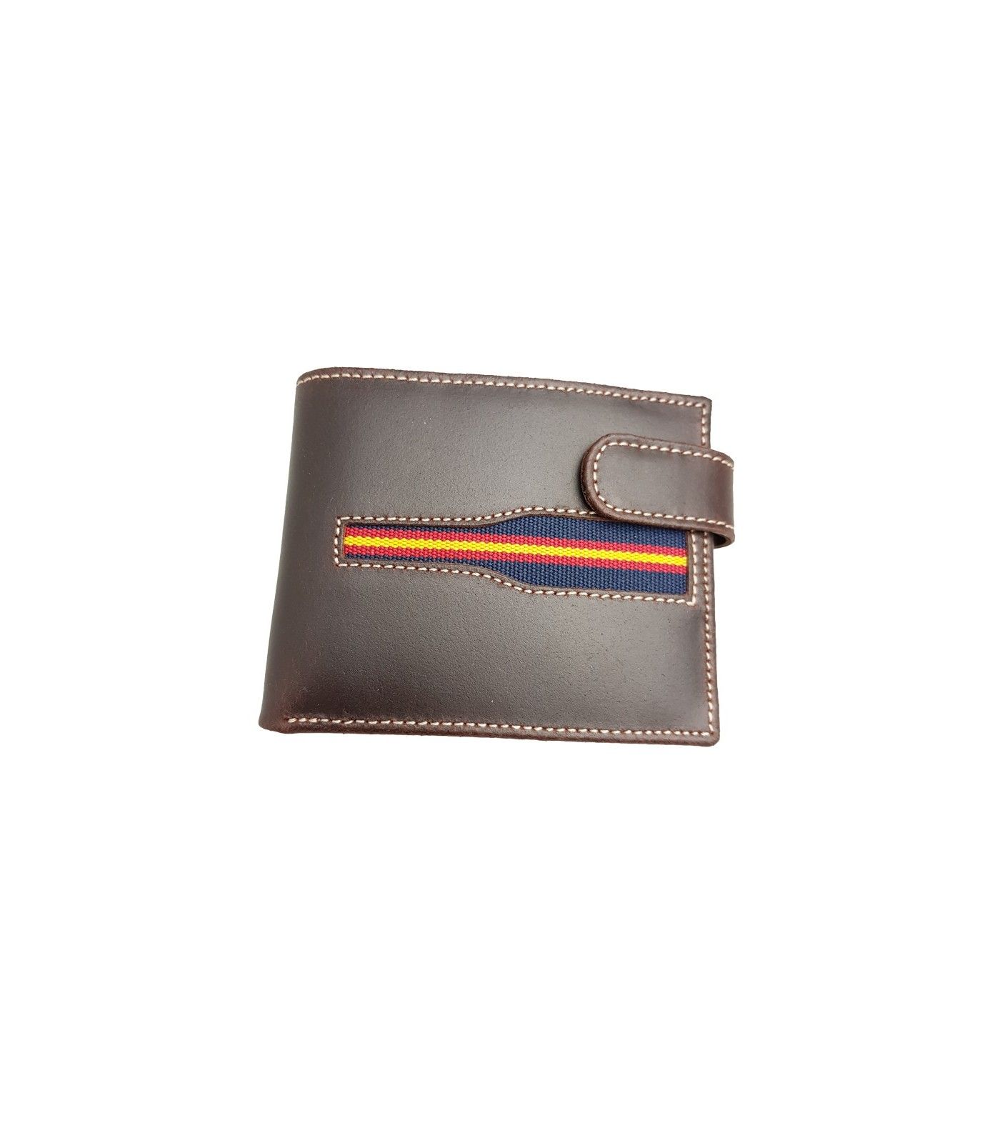 Cartera de piel marrón con bandera de España  - 1