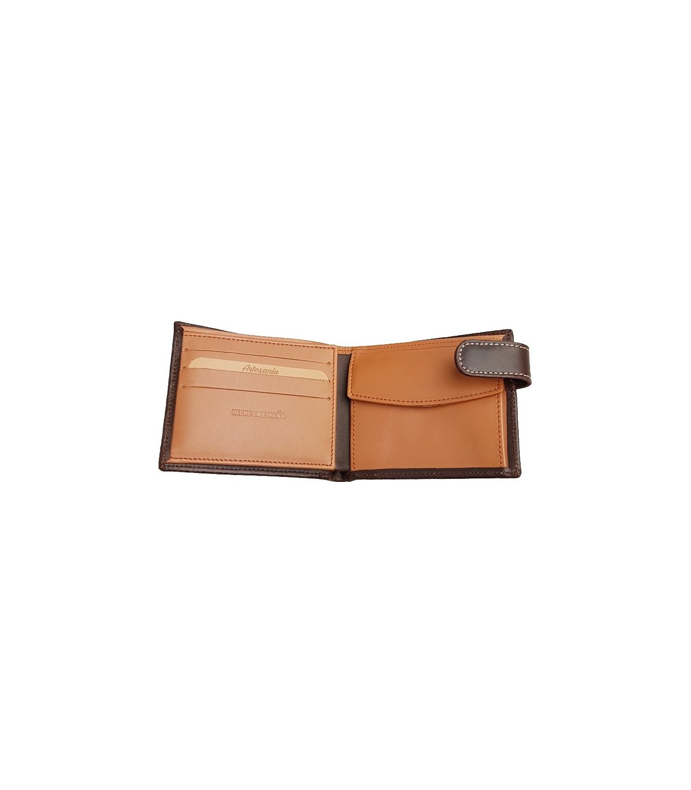 Cartera de piel marrón con bandera de España  - 2