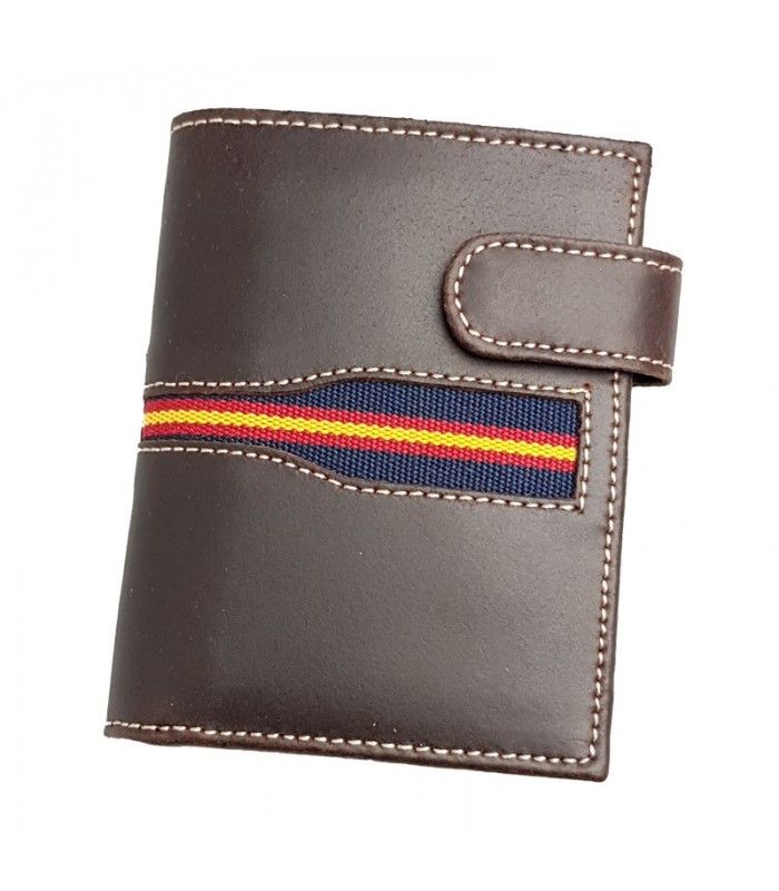 Cartera de piel marrón con bandera de España  - 1