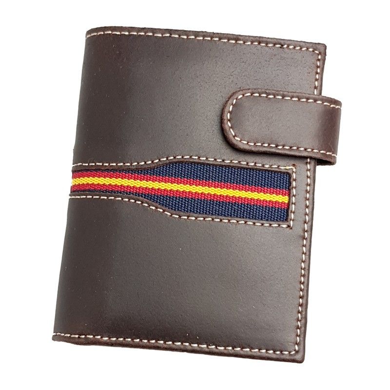 Brown leather wallet with Spanish flag.