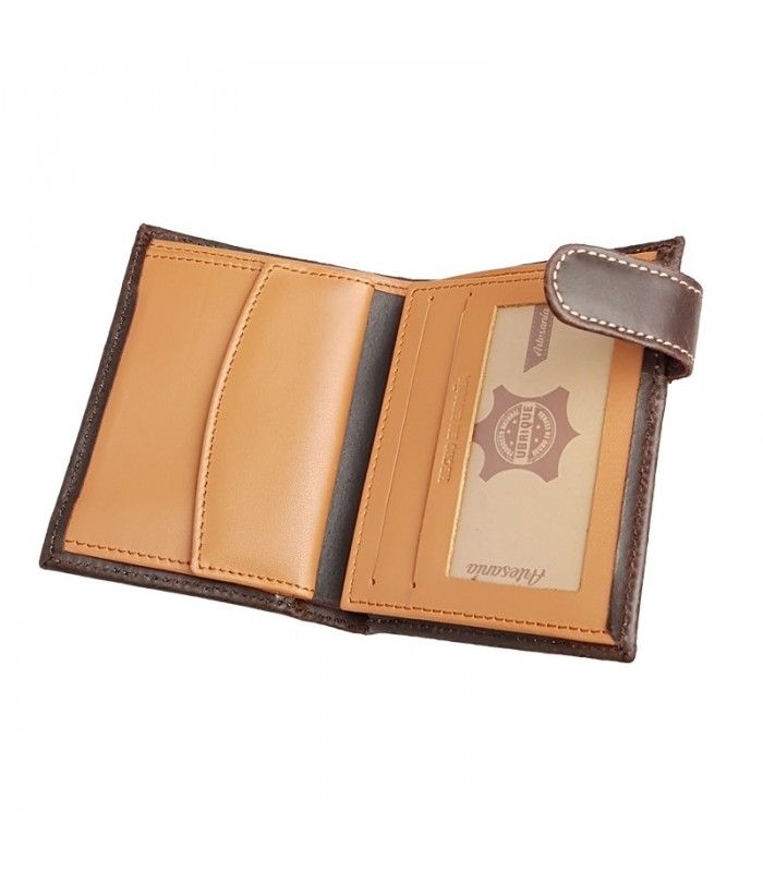 Cartera de piel marrón con bandera de España  - 2
