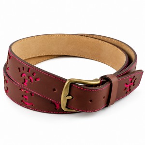 Cinturón taurino de piel marrón con hierros en fucsia