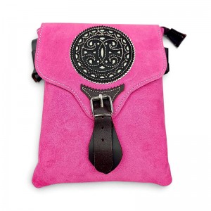 Bolso taurino  de ante fucsia con detalles en piel